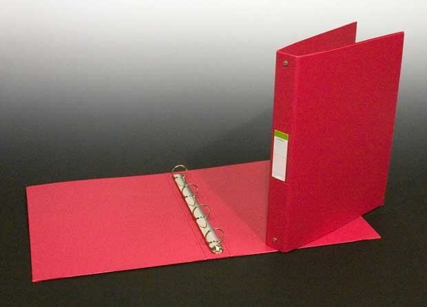 Caiet mecanic 4 inele - D25mm, coperti carton plastifiat PVC, A4, AURORA - rosu