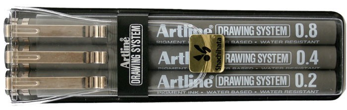 Marker pentru desen tehnic ARTLINE, varf fetru (0.2/0.4/0.8mm), 3 buc/set - negru