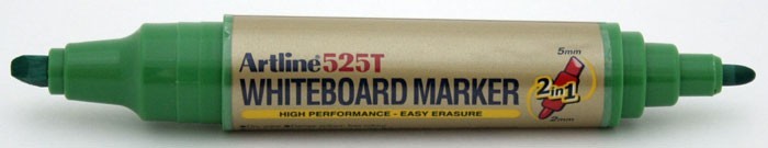 Marker pentru tabla de scris ARTLINE 525T, doua capete - varf rotund 2.0mm/tesit 5.0mm - verde