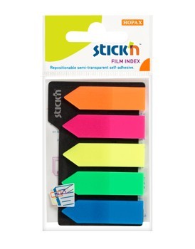 Stick index plastic transparent color 42 x 12 mm, 5 x 25 file/set, Stick