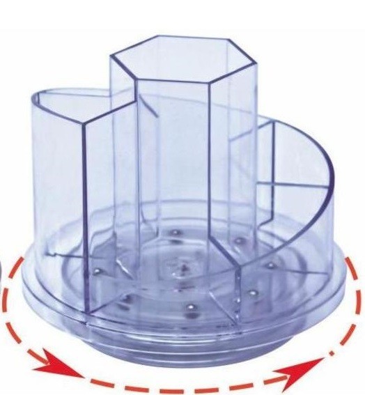 Suport plastic pentru accesorii de birou, rotativ, 7 compartimente, KEJEA - transparent