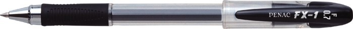 Pix cu gel PENAC FX-1, rubber grip, 0.7mm, con metalic, corp transparent - scriere neagra
