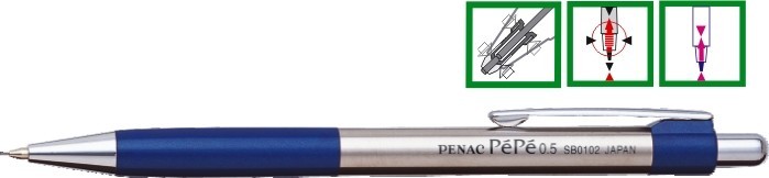 Creion mecanic metalic PENAC Pepe, rubber grip, 0,5mm, varf metalic - accesorii bleumarin