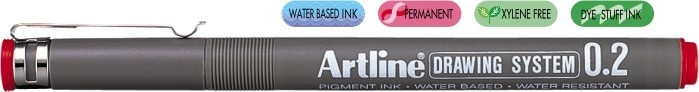 Marker pentru desen tehnic ARTLINE, varf fetru 0.2mm - rosu