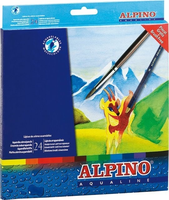 Creioane colorate acuarela, cutie carton, 24 culori/set, ALPINO Aqualine