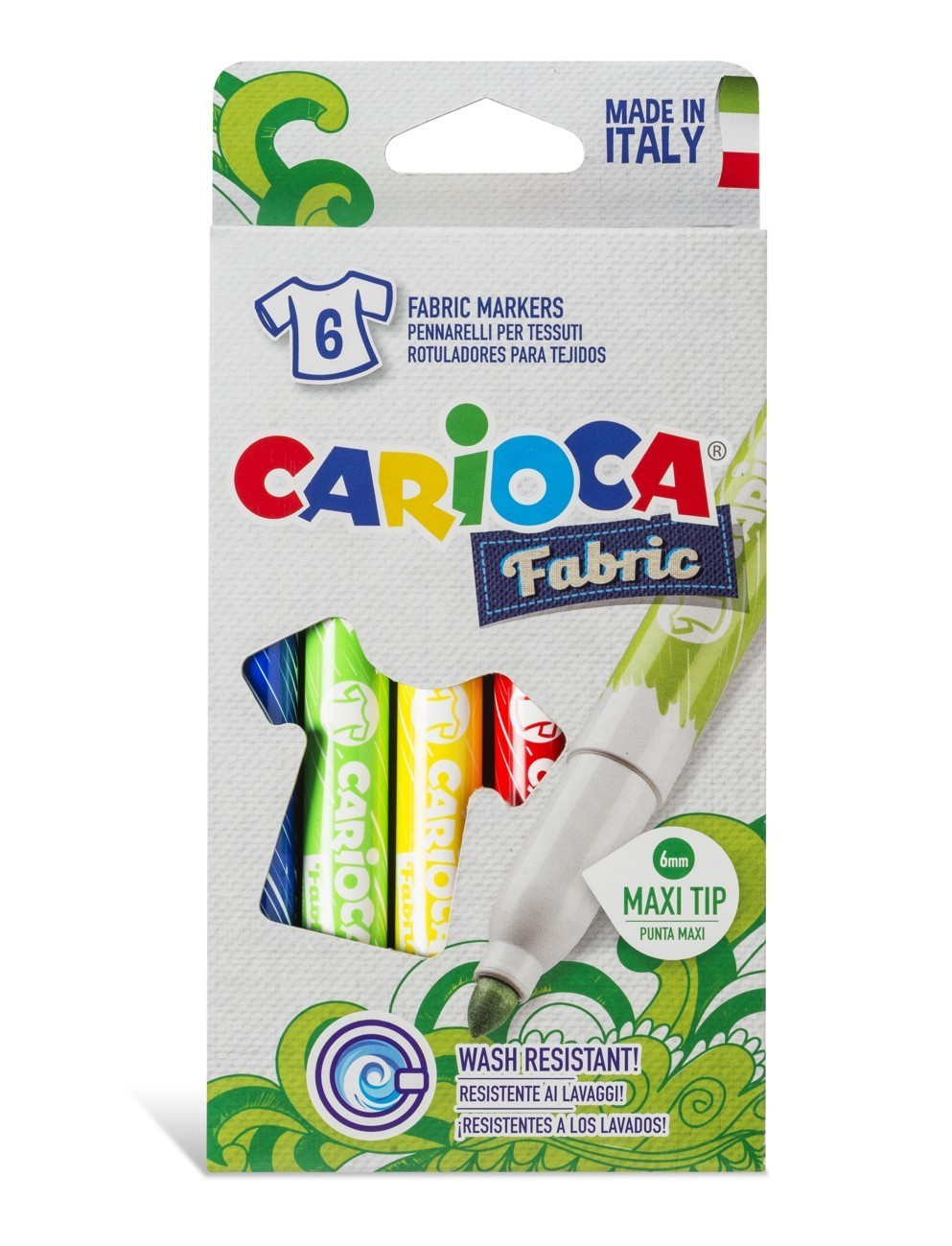 Carioca pentru textile, varf gros 6 mm, 6 culori/cutie, CARIOCA CromaTex