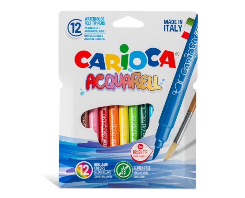 Carioca lavabila, tip pensula, 12 culori/cutie, CARIOCA Acquarell
