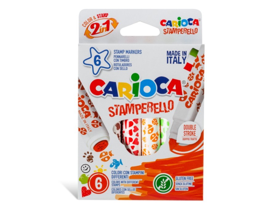 Set 6 markere cu 6 stampile, diverse forme, cutie carton, CARIOCA