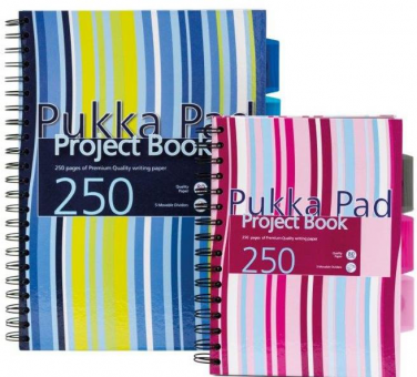 Project Book A4, 125 file 80g/mp, cu spirala dubla, coperti carton rigid, PUKKA Stripes - dictando