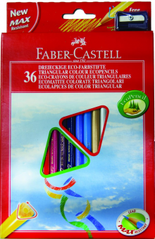 Creioane Colorate Triunghiulare 36 culori + Ascutitoare Eco Faber-Castell