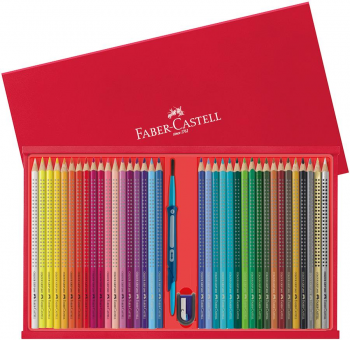 Creioane Colorate 36 culori + Pensula + Ascutitoare cutie lemn Grip 2001 Faber-Castell
