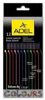 Creioane Colorate Lemn Negru 12 culori Adel
