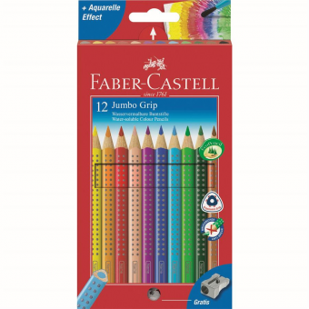 Creioane Colorate 12 culori + Ascutitoare Jumbo Grip Faber-Castell