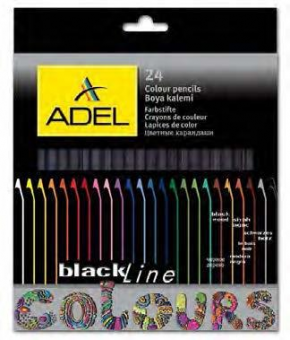 Creioane Colorate Lemn Negru 24 culori Adel