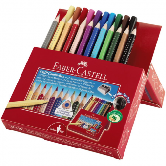 Set Cadou 12 Creioane Colorate Jumbo Grip + 10 Carioci Grip Faber-Castell