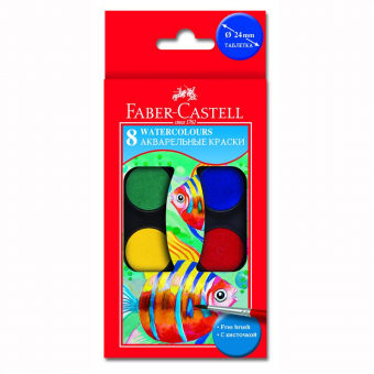 Acuarele 8 culori 24MM + Pensula Faber-Castell