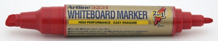 Marker pentru tabla de scris ARTLINE 525T, doua capete - varf rotund 2.0mm/tesit 5.0mm - rosu