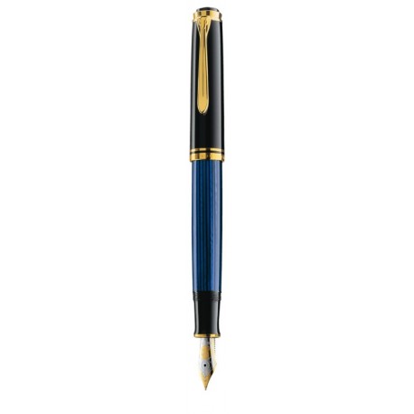 STILOU SOUVERAEN M800 B PENITA AUR 18K,ACCESORII PLACATE CU AUR,CORP NEGRU-ALBASTRU