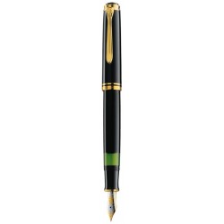 STILOU SOUVERAN M800 B,PENITA AUR 18K,ACCESORII PLACATE CU AUR,CORP NEGRU