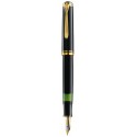 STILOU SOUVERAN M800 B,PENITA AUR 18K,ACCESORII PLACATE CU AUR,CORP NEGRU