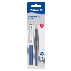 STILOU PELIKANO UP, PENITA M, PENTRU DREPTACI, ANTRACIT, 2 PATROANE MARI, BLISTER