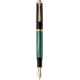 STILOU SOUVERAEN M1000 EF,PENITA AUR 18K,ACCESORII PLACATE CU AUR, CORP NEGRU-VERDE