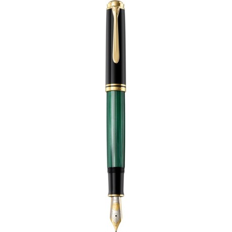 STILOU SOUVERAEN M1000 EF,PENITA AUR 18K,ACCESORII PLACATE CU AUR, CORP NEGRU-VERDE