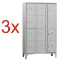 3x DULAP VESTIAR METALIC CU PICIOARE SI 12 compartimente 170/12, 1050x500x1800 mm (LxlxH), Italia