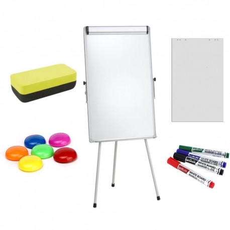 Flipchart magnetic +Plus Office 70x100 cm + hartie flipchart, markere, burete, magneti