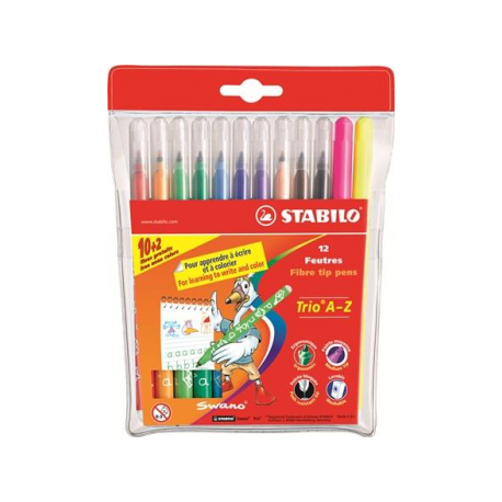 Set markere Stabilo, 12 culori/set (10 de baza, 2 fluorescente)