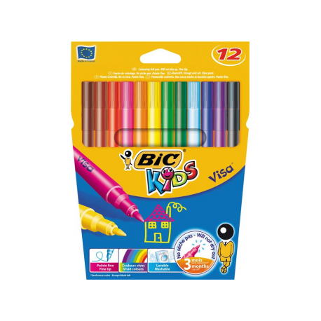 Markere colorate lavabile Bic Visa, 12 bucati/set