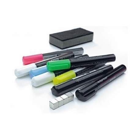 Starter set Pro pentru table din sticla (8 markere, 4 magneti, 1 burete magnetic), SMIT