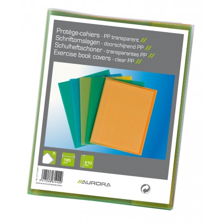 Coperta PP - 120 microni, pentru caiet A5, 5 buc/set, AURORA - transparent color asortate