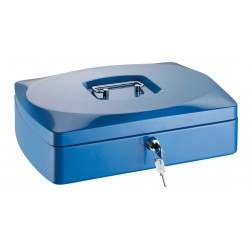 Caseta (cutie) metalica pentru bani, 330 x 235 x 90 mm, tavita monezi, ALCO - albastra