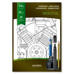 Bloc desen A4, 20 file - 210g/mp, pentru schite creion/marker, AURORA Bristol