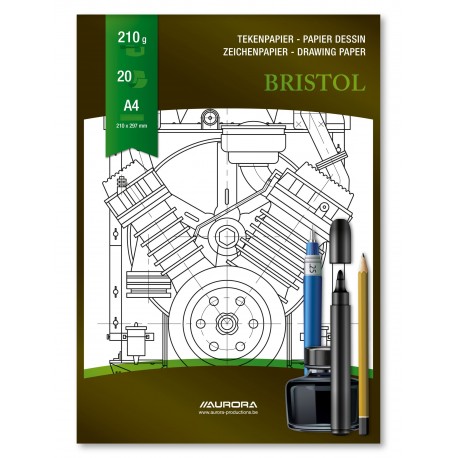 Bloc desen A4, 20 file - 210g/mp, pentru schite creion/marker, AURORA Bristol