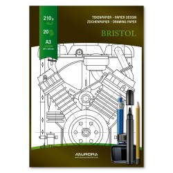 Bloc desen A3, 20 file - 210g/mp, pentru schite creion/marker, AURORA Bristol