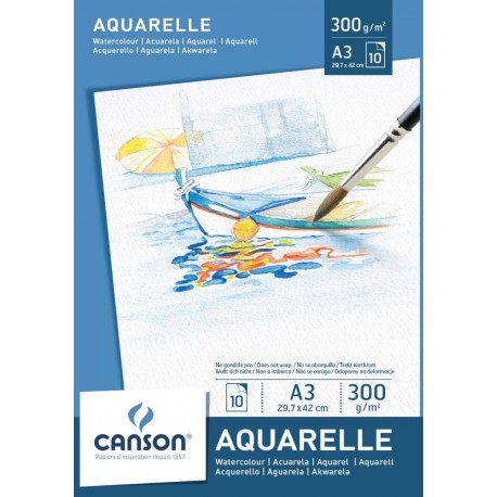 Bloc desen A3, 10 file - 300 g/mp, pentru acuarele, CANSON Aquarelle