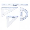 Set geometrie mic, contine: rigla 20cm, raportor, echer 10.5cm si echer 15cm, DONAU - transparent