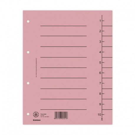 Separatoare carton manila 250g/mp, 300 x 240mm, 100/set, DONAU - roz deschis