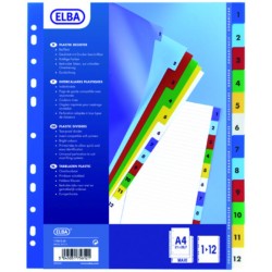 Index plastic color numeric 1-12, A4 XL, 120 microni, ELBA