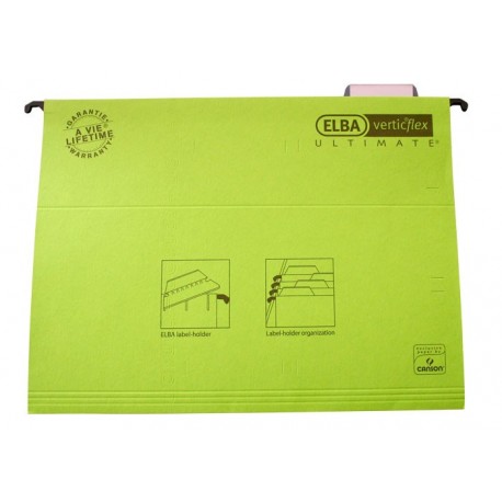 Dosar suspendabil cu eticheta, bagheta metalica, carton 330g/mp, ELBA Verticflex Ultimate - verde