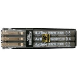 Marker pentru desen tehnic ARTLINE, varf fetru (0.2/0.4/0.8mm), 3 buc/set - negru