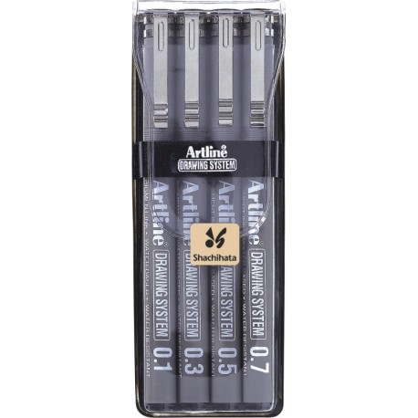 Marker pentru desen tehnic ARTLINE, varf fetru (0.1/0.3/0.5/0.7mm), 4 buc/set - negru