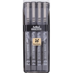 Marker pentru desen tehnic ARTLINE, varf fetru (0.2/0.4/0.6/0.8mm), 4 buc/set - negru