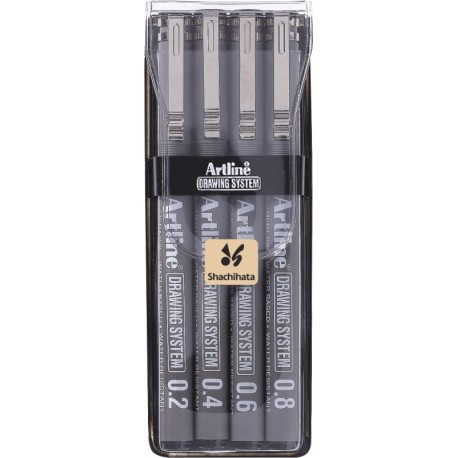 Marker pentru desen tehnic ARTLINE, varf fetru (0.2/0.4/0.6/0.8mm), 4 buc/set - negru