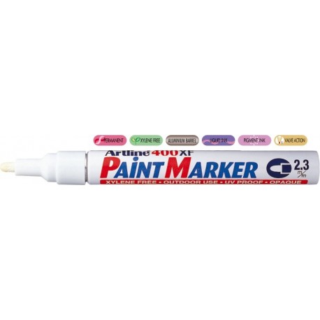 Marker cu vopsea ARTLINE 400XF, corp metalic, varf rotund 2.3mm - alb