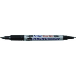 CD/DVD-marker ARTLINE 841T, corp plastic, 2 capete, varfuri rotunde 0.4mm/1.0mm - negru