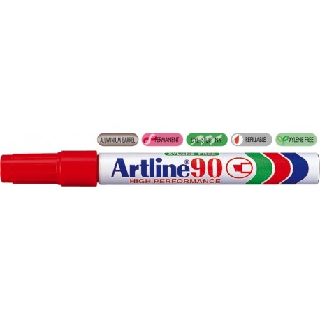 Permanent marker ARTLINE 90, corp metalic, varf tesit 2.0-5.0mm - rosu