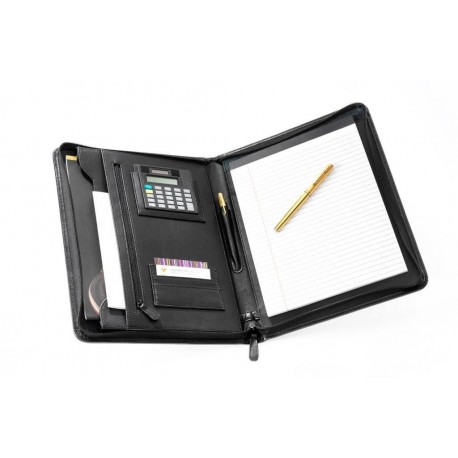 Mapa conferinte A4, imitatie piele neagra de lux, cu buzunare si calculator, FALCON